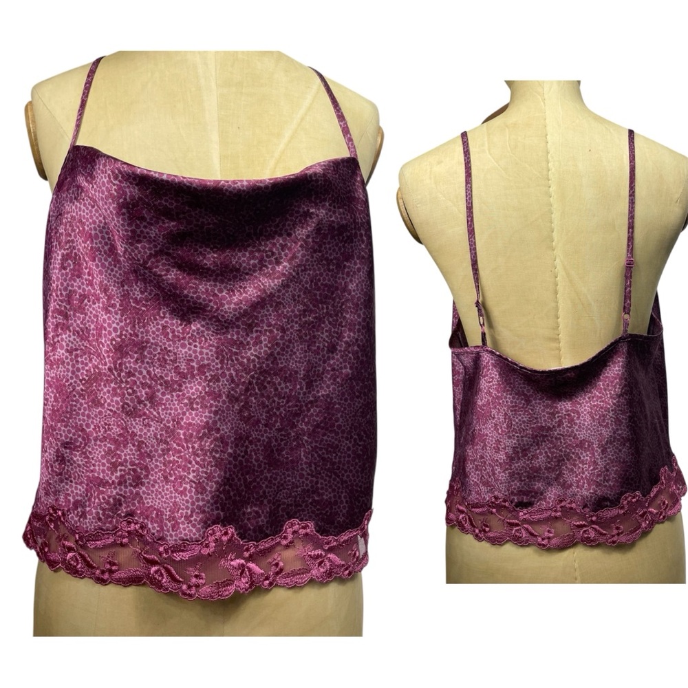 Victorias Secret Top Med PJ Purple Satin Lace Drape Lingerie Feminine Romantic